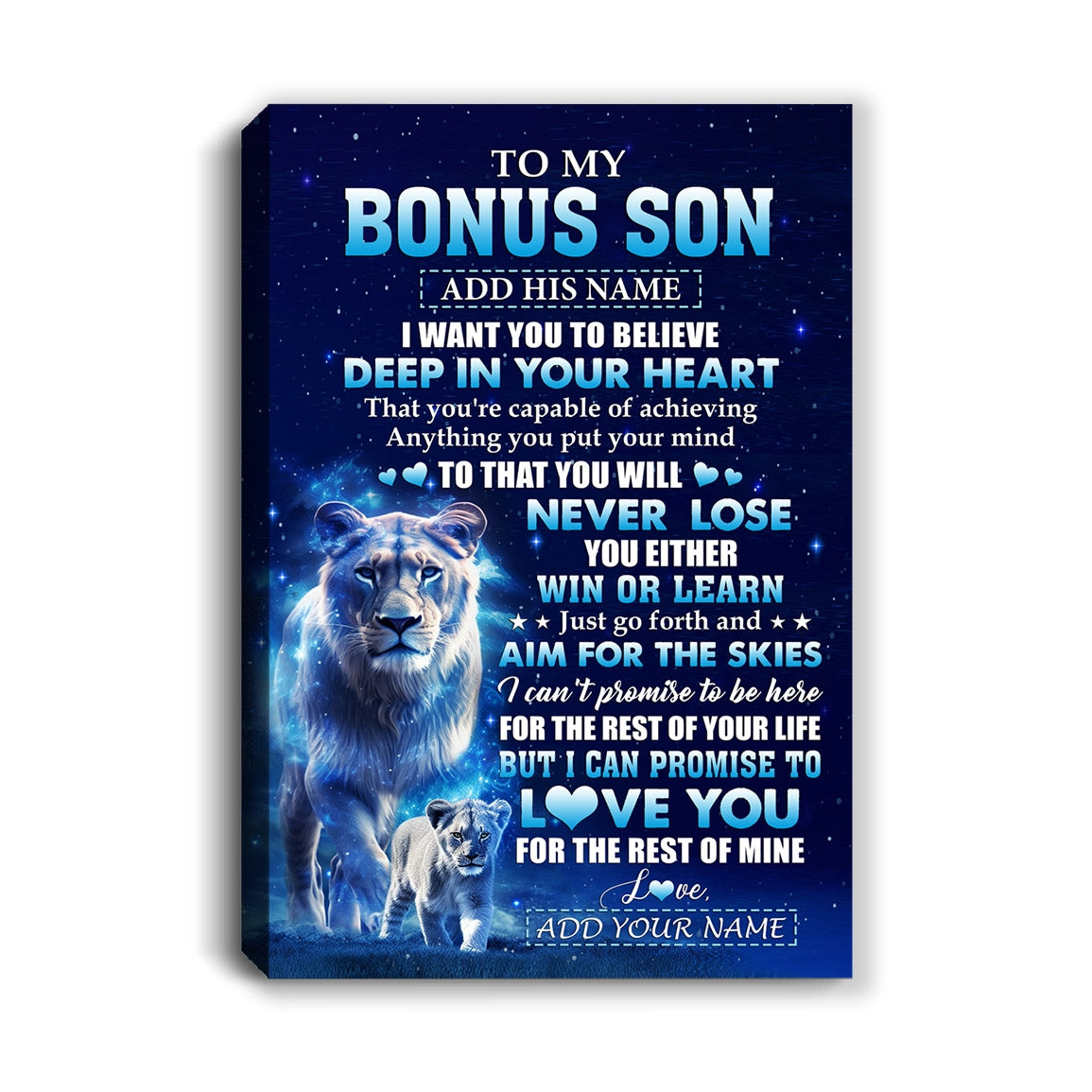 Personalized To My Bonus Son Canvas From Stepmother Believe Your Heart Stepson Gift Birthday Graduation Christmas Custom Wall Art Print Framed Canvas | siriusteestore