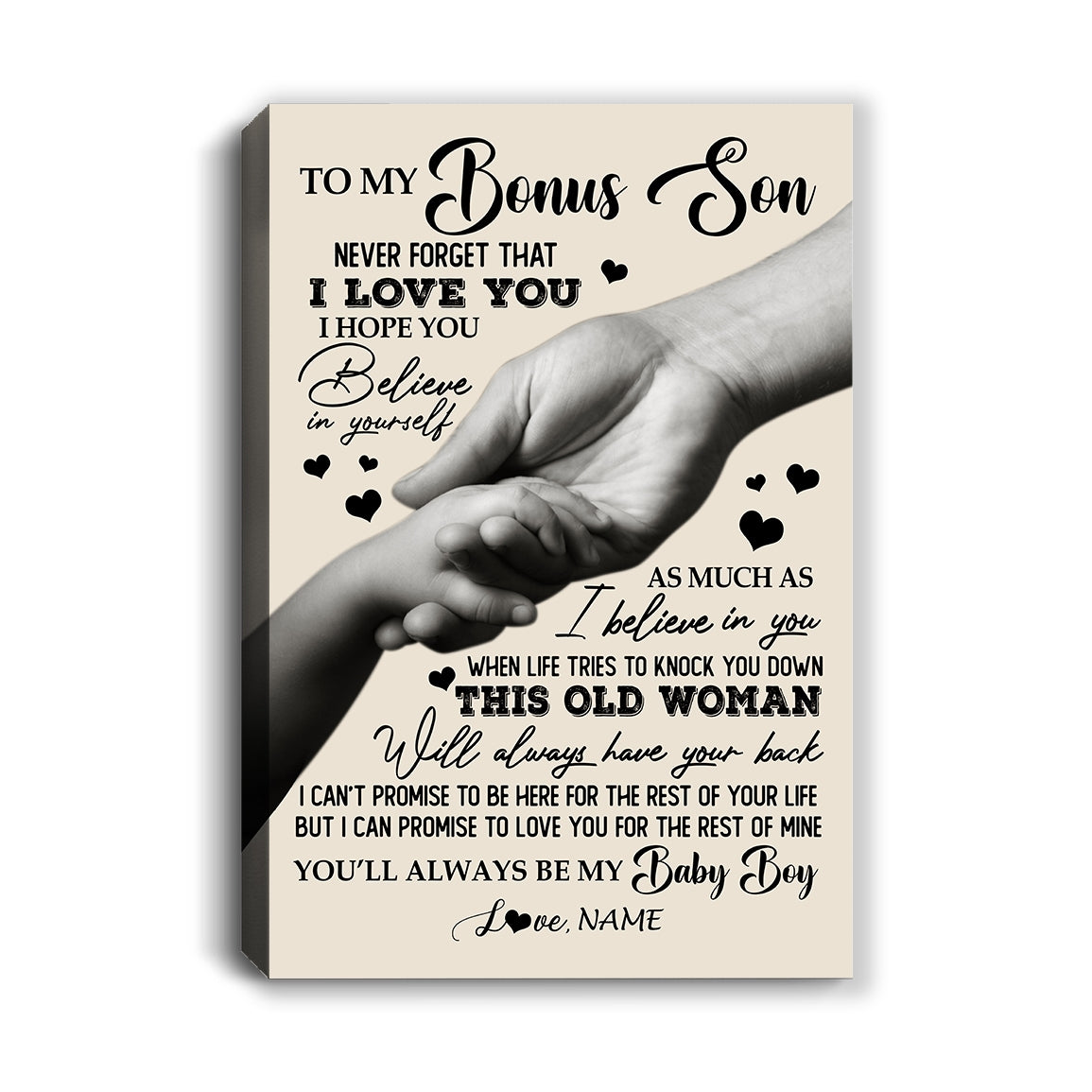 Personalized To My Bonus Son Canvas From Stepmother Never Forget That I Love You Stepson For Birthday Gifts Graduation Christmas Custom Wall Art Print Framed Canvas | siriusteestore