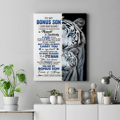 Personalized To My Bonus Son Canvas From Stepmother Stepdad I Close My Eyes White Tiger Stepson Birthday Gift Graduation Christmas Wall Decor Framed Canvas | siriusteestore