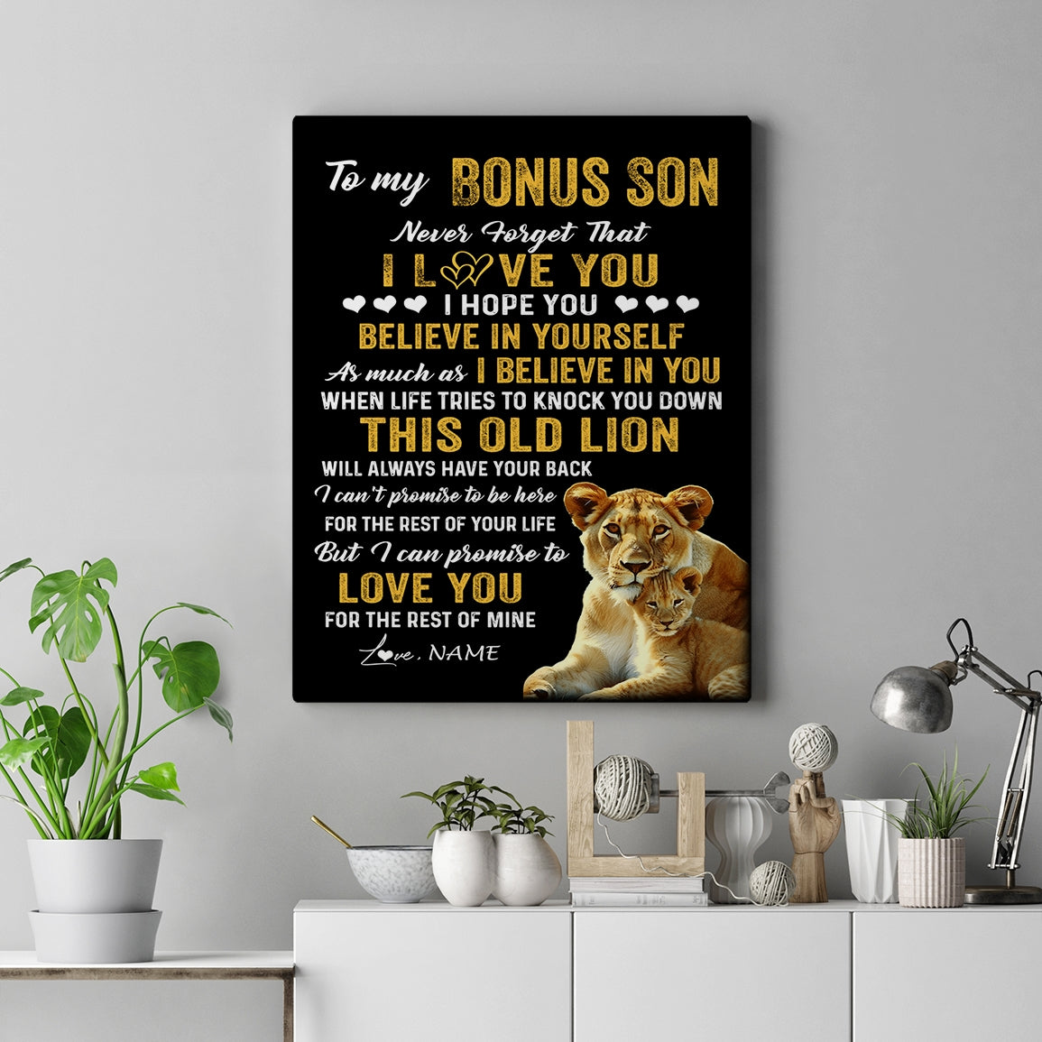 Personalized To My Bonus Son Canvas From Stepmother This Old Lion Love You Stepson Birthday Gifts Graduation Christmas Custom Wall Art Print Framed Canvas | siriusteestore