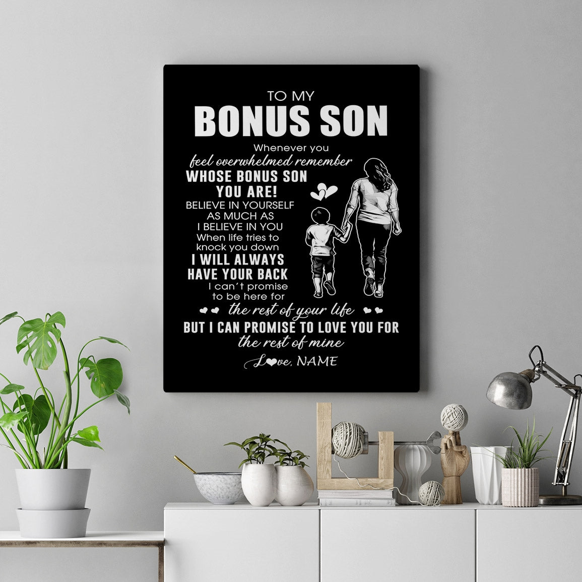 Personalized To My Bonus Son Canvas From Stepmother Whenever You Feel Overwhelmed Stepson Birthday Gifts Graduation Christmas Custom Wall Art Print Framed Canvas | siriusteestore