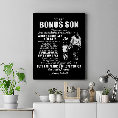 Personalized To My Bonus Son Canvas From Stepmother Whenever You Feel Overwhelmed Stepson Birthday Gifts Graduation Christmas Custom Wall Art Print Framed Canvas | siriusteestore