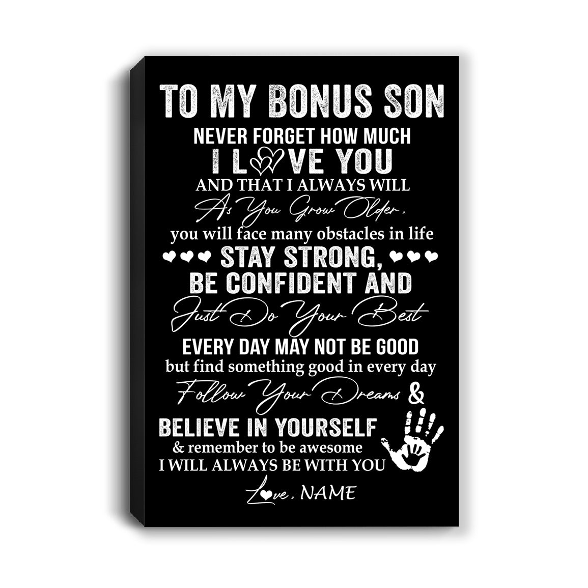 Personalized To My Bonus Son Canvas I Love You Forever From Stepmom Dad Stepson Birthday Gifts Christmas Thanksgiving Graduation Custom Wall Art Print Framed Canvas | siriusteestore