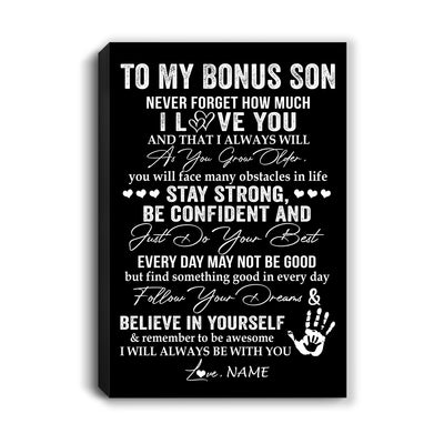 Personalized To My Bonus Son Canvas I Love You Forever From Stepmom Dad Stepson Birthday Gifts Christmas Thanksgiving Graduation Custom Wall Art Print Framed Canvas | siriusteestore