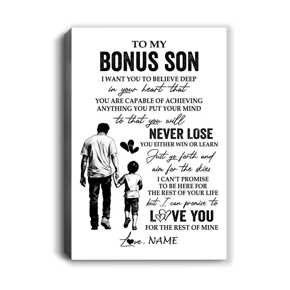 Personalized To My Bonus Son Canvas You Will Never Lose From Bonus Dad Stepfather Stepson Birthday Gifts Graduation Christmas Custom Wall Art Print Framed Canvas | siriusteestore