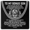 Cuban Link Chain Necklace Stainless Steel | 1 | Personalized To My Bonus Son Cuban Necklace From Stepmom Stepdad Never Fear That You Are Alone Lion Stepson Birthday Christmas Customized Gift Box Message Card | siriusteestore