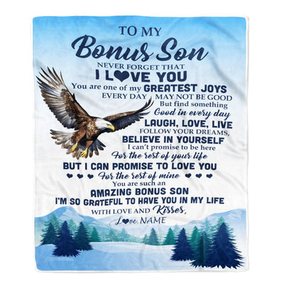 Personalized To My Bonus Son Eagle Blanket From Mom Never Forget That I Love You Stepson Gift Birthday Graduation Christmas Customized Gift Fleece Blanket | siriusteestore