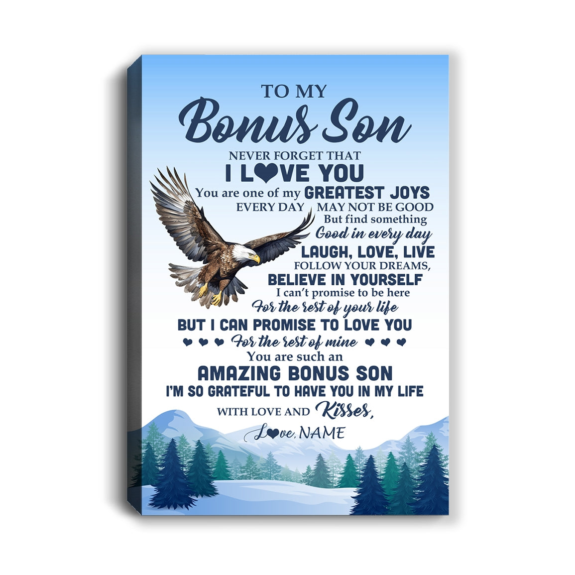 Personalized To My Bonus Son Eagle Canvas From Mom Never Forget That I Love You Stepson Gift Birthday Graduation Christmas Custom Wall Art Print Framed Canvas | siriusteestore
