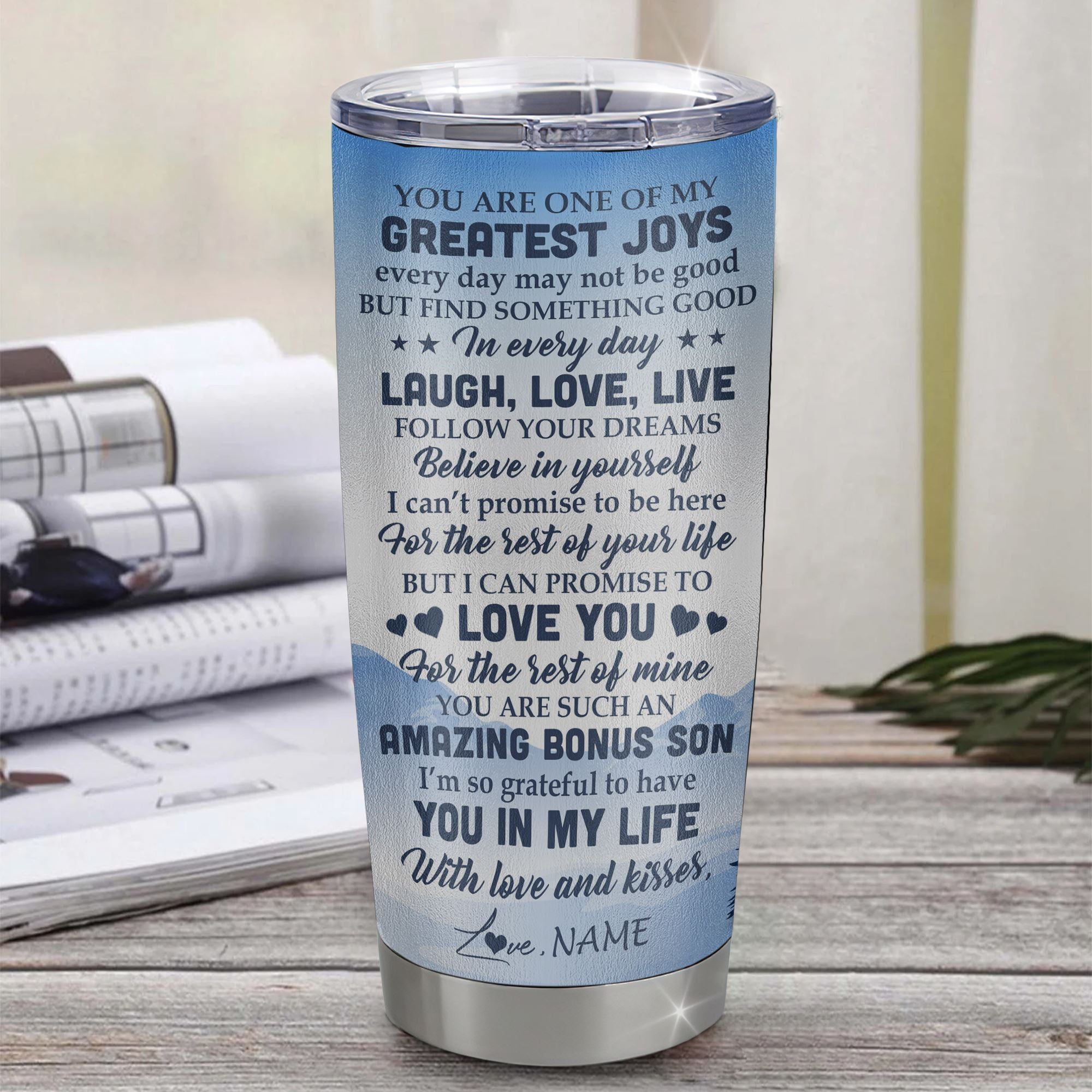 Personalized To My Bonus Son Eagle Tumbler From Mom Stainless Steel Cup Never Forget That I Love You Stepson Gift Birthday Graduation Christmas Travel Mug | siriusteestore