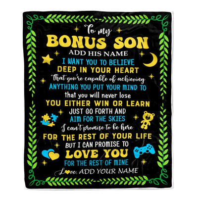 Personalized To My Bonus Son Gift Blanket From Stepmother Stepdad Letter Sleep Cute Stepson Birthday Idea Graduation Christmas Customized Fleece Throw Blanket | siriusteestore