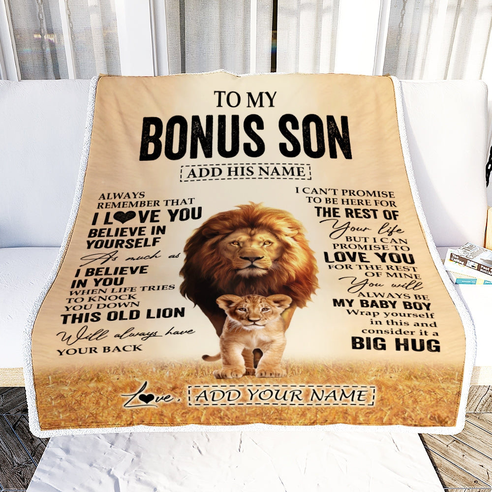 Personalized To My Bonus Son Gifts Blanket From Stepdad Always Remember Lion Gifts For Stepson Birthday Graduation Christmas Customized Fleece Throw Blanket | siriusteestore