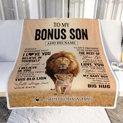 Personalized To My Bonus Son Gifts Blanket From Stepdad Always Remember Lion Gifts For Stepson Birthday Graduation Christmas Customized Fleece Throw Blanket | siriusteestore