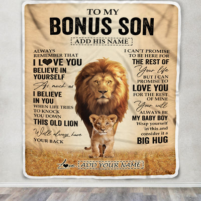 Personalized To My Bonus Son Gifts Blanket From Stepdad Always Remember Lion Gifts For Stepson Birthday Graduation Christmas Customized Fleece Throw Blanket | siriusteestore