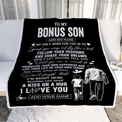 Personalized To My Bonus Son Gifts Blanket From Stepdad My Only Wish For You Stepson Birthday Gifts Graduation Christmas Customized Fleece Throw Blanket | siriusteestore