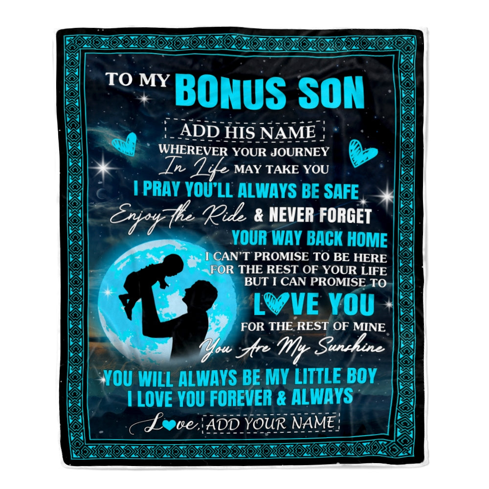 Personalized To My Bonus Son Gifts Blanket From Stepdad Promise To Love You Gifts For Stepson Birthday Graduation Christmas Custom Fleece Throw Blanket | siriusteestore
