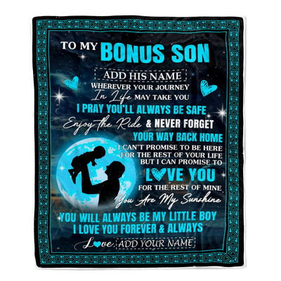 Personalized To My Bonus Son Gifts Blanket From Stepdad Promise To Love You Gifts For Stepson Birthday Graduation Christmas Custom Fleece Throw Blanket | siriusteestore