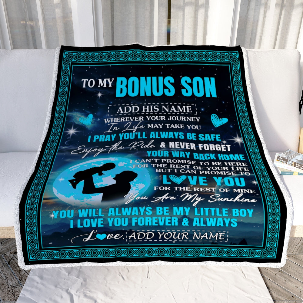 Personalized To My Bonus Son Gifts Blanket From Stepdad Promise To Love You Gifts For Stepson Birthday Graduation Christmas Custom Fleece Throw Blanket | siriusteestore