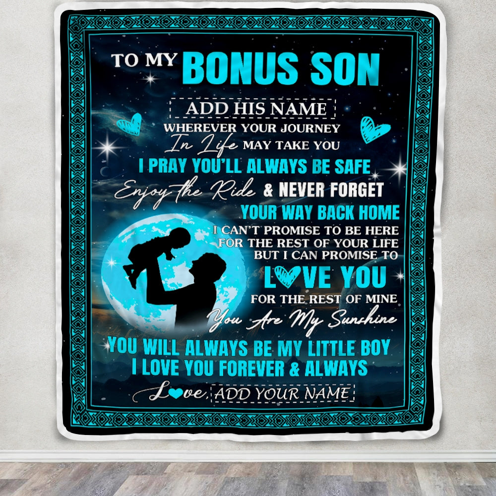 Personalized To My Bonus Son Gifts Blanket From Stepdad Promise To Love You Gifts For Stepson Birthday Graduation Christmas Custom Fleece Throw Blanket | siriusteestore