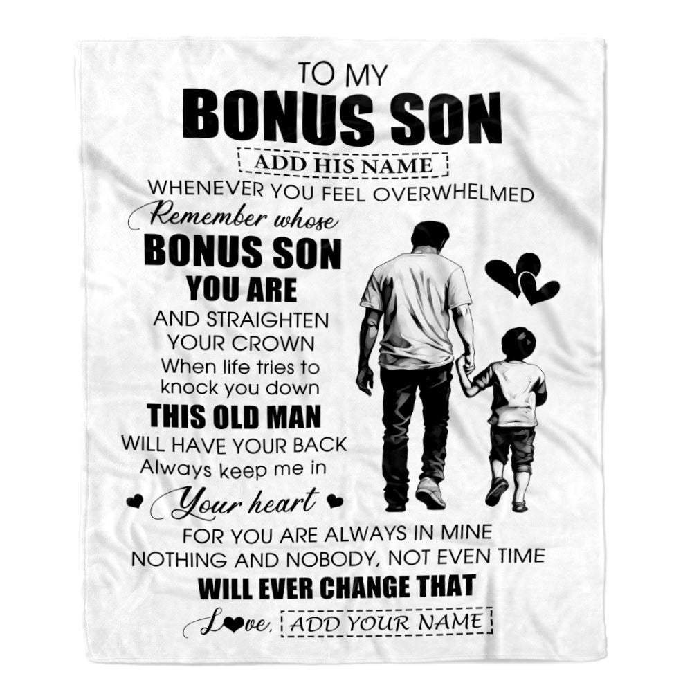 Personalized To My Bonus Son Gifts Blanket From Stepdad Whenever Man Unique Birthday Gifts For Stepson Graduation Christmas Custom Fleece Throw Blanket | siriusteestore