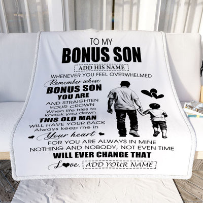Personalized To My Bonus Son Gifts Blanket From Stepdad Whenever Man Unique Birthday Gifts For Stepson Graduation Christmas Custom Fleece Throw Blanket | siriusteestore