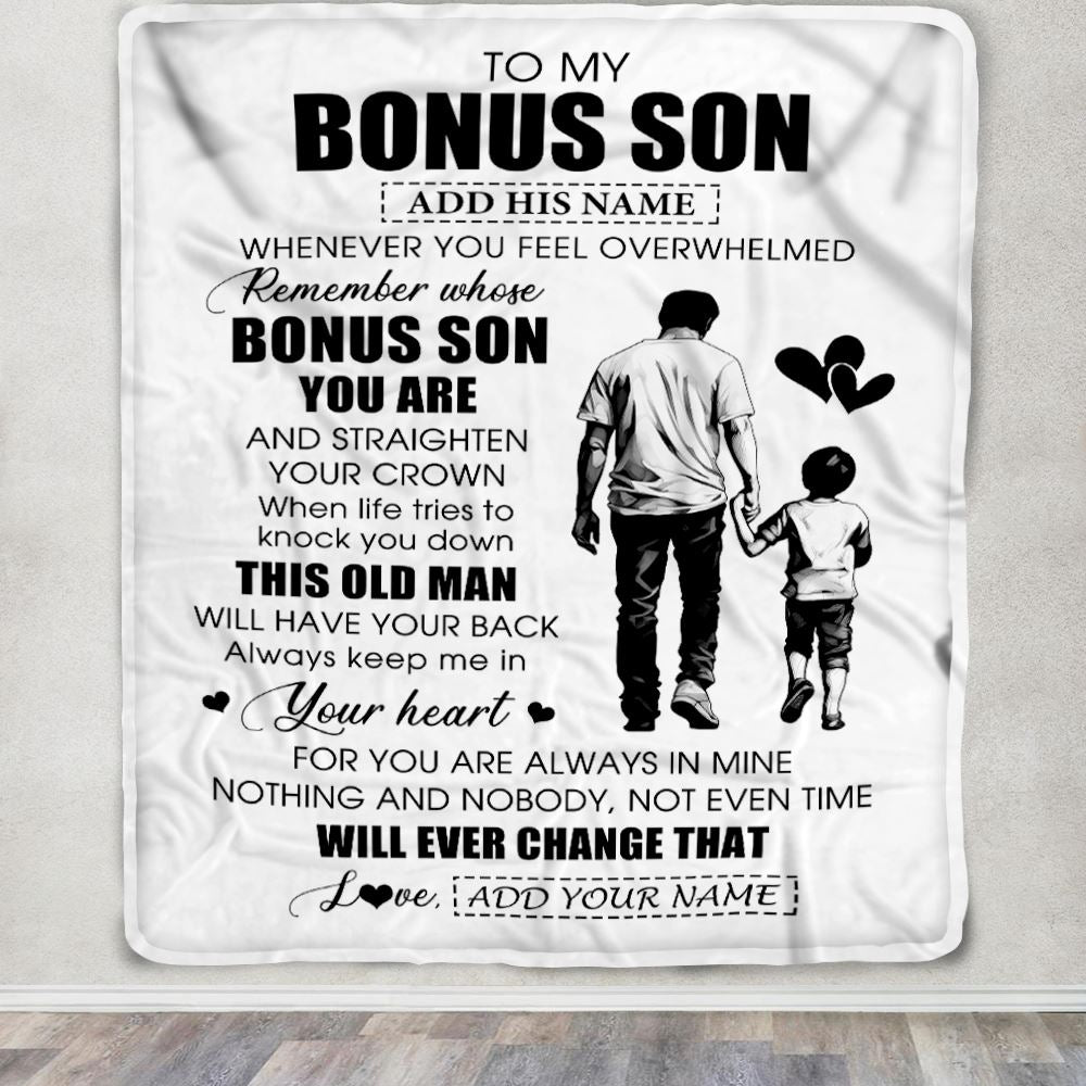 Personalized To My Bonus Son Gifts Blanket From Stepdad Whenever Man Unique Birthday Gifts For Stepson Graduation Christmas Custom Fleece Throw Blanket | siriusteestore