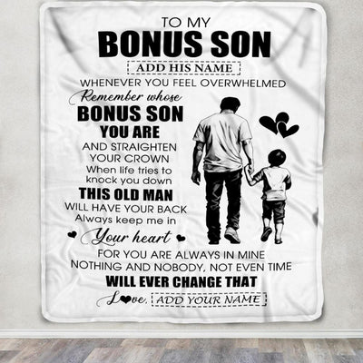 Personalized To My Bonus Son Gifts Blanket From Stepdad Whenever Man Unique Birthday Gifts For Stepson Graduation Christmas Custom Fleece Throw Blanket | siriusteestore