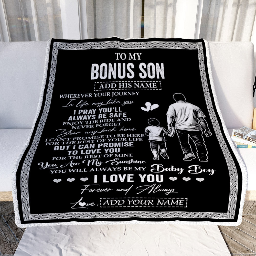 Personalized To My Bonus Son Gifts Blanket From Stepdad Wherever Your Journey In Life Stepfahter Stepdaughter Birthday Gifts Christmas Custom Fleece Blanket | siriusteestore