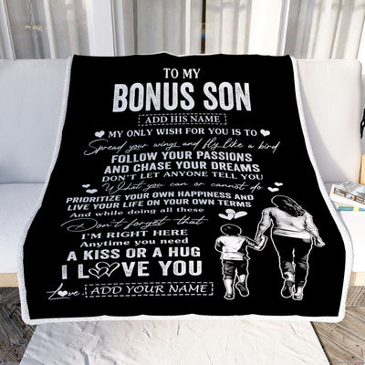 Personalized To My Bonus Son Gifts Blanket From Stepmom My Only Wish For You Stepson Birthday Gifts Graduation Christmas Customized Fleece Throw Blanket | siriusteestore