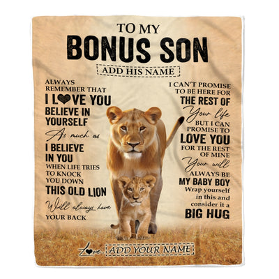 Personalized To My Bonus Son Gifts Blanket From Stepmom Stepdad Always Remember Lion Gifts For Stepson Birthday Graduation Christmas Customized Fleece Blanket | siriusteestore