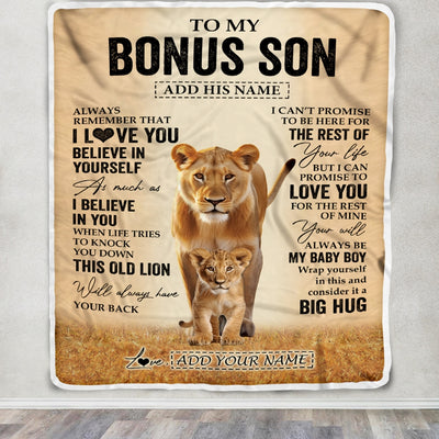 Personalized To My Bonus Son Gifts Blanket From Stepmom Stepdad Always Remember Lion Gifts For Stepson Birthday Graduation Christmas Customized Fleece Blanket | siriusteestore