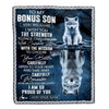Personalized To My Bonus Son Gifts Blanket From Stepmom Stepdad I Wish You The Strength Wolf Stepson Birthday Gifts Christmas Graduation Fleece Blanket | siriusteestore