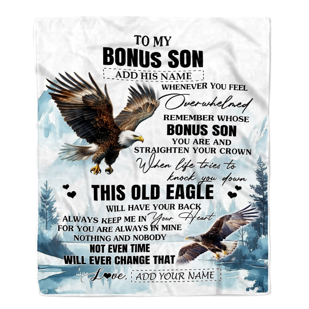 Personalized To My Bonus Son Gifts Blanket From Stepmom Stepdad Whenever Eagle Unique Birthday Gifts For Stepson Graduation Christmas Custom Fleece Blanket | siriusteestore