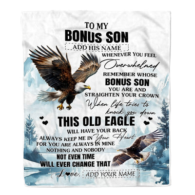 Personalized To My Bonus Son Gifts Blanket From Stepmom Stepdad Whenever Eagle Unique Birthday Gifts For Stepson Graduation Christmas Custom Fleece Blanket | siriusteestore