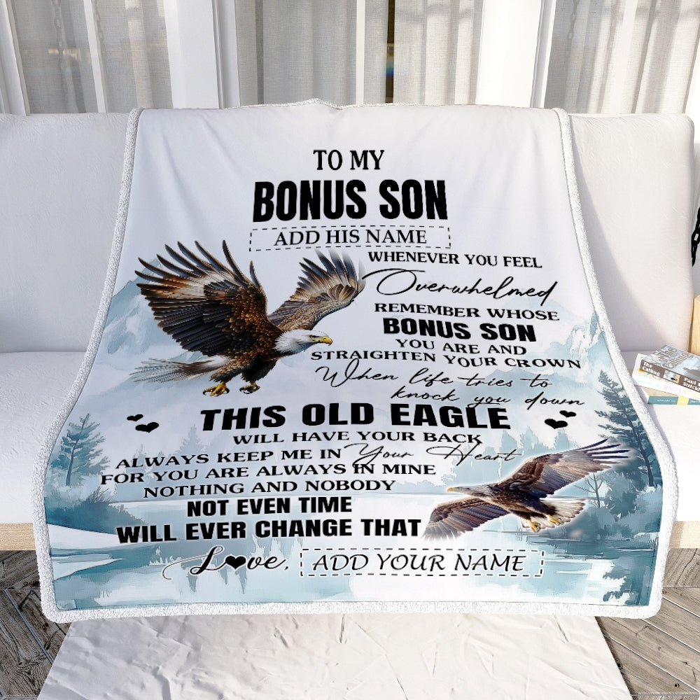 Personalized To My Bonus Son Gifts Blanket From Stepmom Stepdad Whenever Eagle Unique Birthday Gifts For Stepson Graduation Christmas Custom Fleece Blanket | siriusteestore