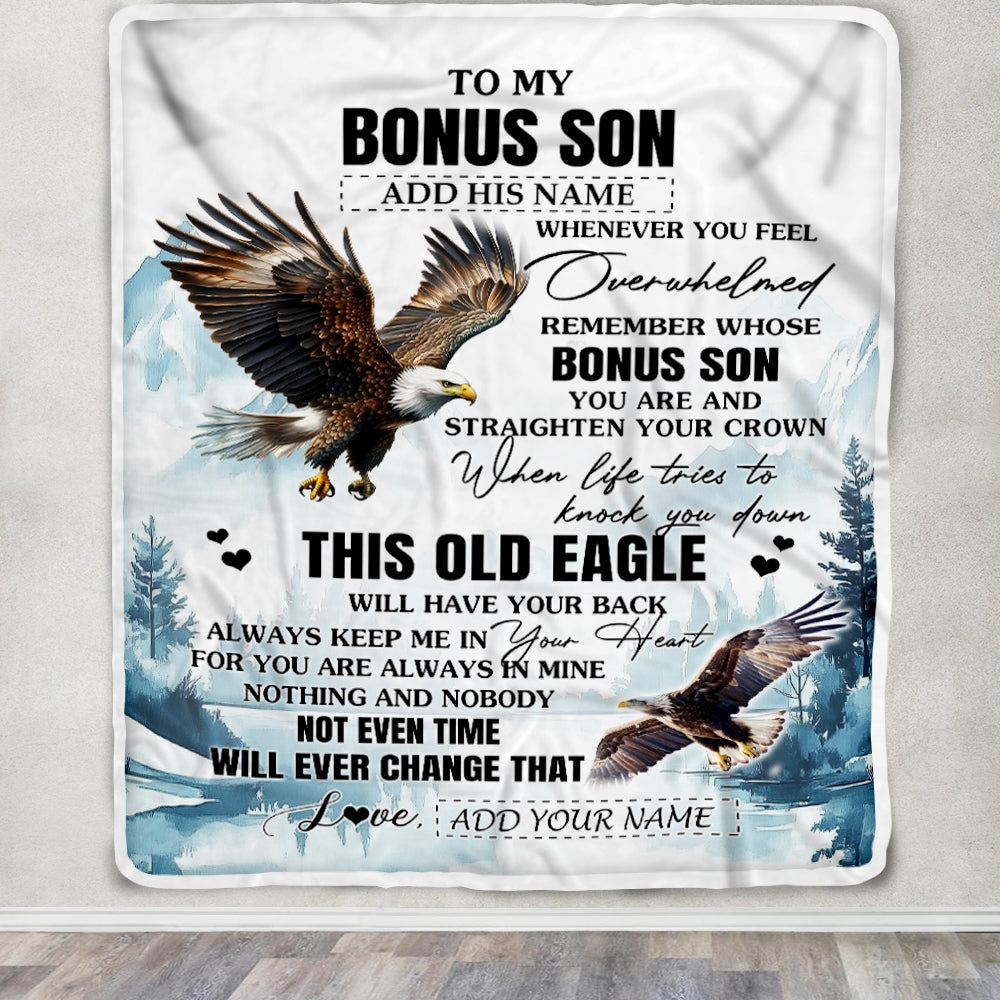 Personalized To My Bonus Son Gifts Blanket From Stepmom Stepdad Whenever Eagle Unique Birthday Gifts For Stepson Graduation Christmas Custom Fleece Blanket | siriusteestore