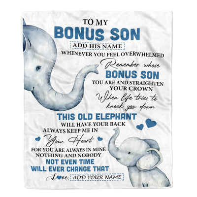 Personalized To My Bonus Son Gifts Blanket From Stepmom Stepdad Whenever Elephant Unique Birthday Gifts For Stepson Graduation Christmas Fleece Blanket | siriusteestore