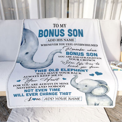 Personalized To My Bonus Son Gifts Blanket From Stepmom Stepdad Whenever Elephant Unique Birthday Gifts For Stepson Graduation Christmas Fleece Blanket | siriusteestore
