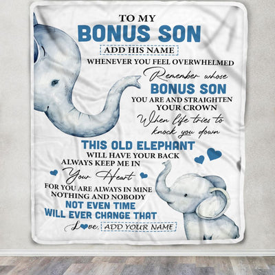 Personalized To My Bonus Son Gifts Blanket From Stepmom Stepdad Whenever Elephant Unique Birthday Gifts For Stepson Graduation Christmas Fleece Blanket | siriusteestore