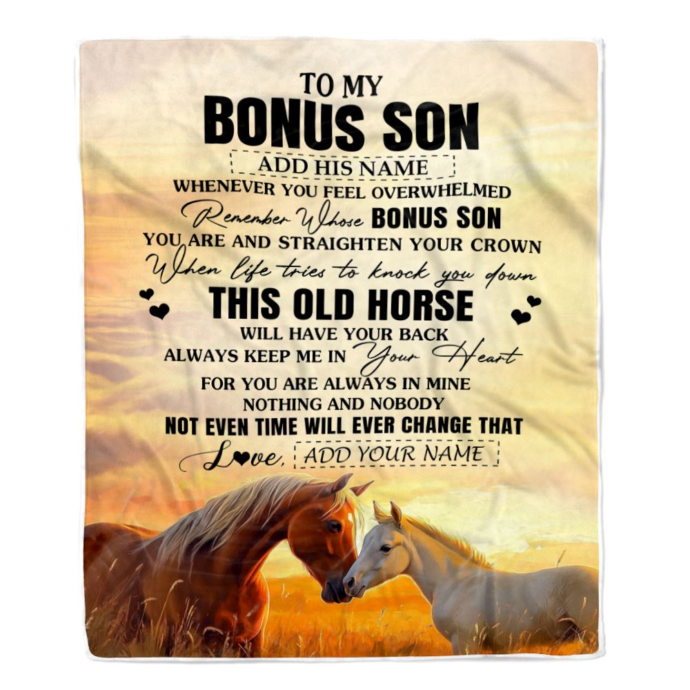 Personalized To My Bonus Son Gifts Blanket From Stepmom Stepdad Whenever Horse Unique Birthday Gifts For Stepson Graduation Christmas Custom Fleece Blanket | siriusteestore