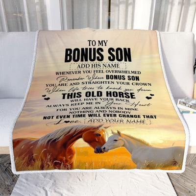 Personalized To My Bonus Son Gifts Blanket From Stepmom Stepdad Whenever Horse Unique Birthday Gifts For Stepson Graduation Christmas Custom Fleece Blanket | siriusteestore