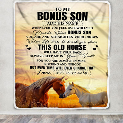 Personalized To My Bonus Son Gifts Blanket From Stepmom Stepdad Whenever Horse Unique Birthday Gifts For Stepson Graduation Christmas Custom Fleece Blanket | siriusteestore