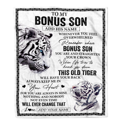 Personalized To My Bonus Son Gifts Blanket From Stepmom Stepdad Whenever White Tiger Unique Birthday Gifts For Stepson Graduation Christmas Fleece Blanket | siriusteestore
