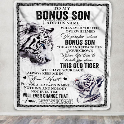 Personalized To My Bonus Son Gifts Blanket From Stepmom Stepdad Whenever White Tiger Unique Birthday Gifts For Stepson Graduation Christmas Fleece Blanket | siriusteestore