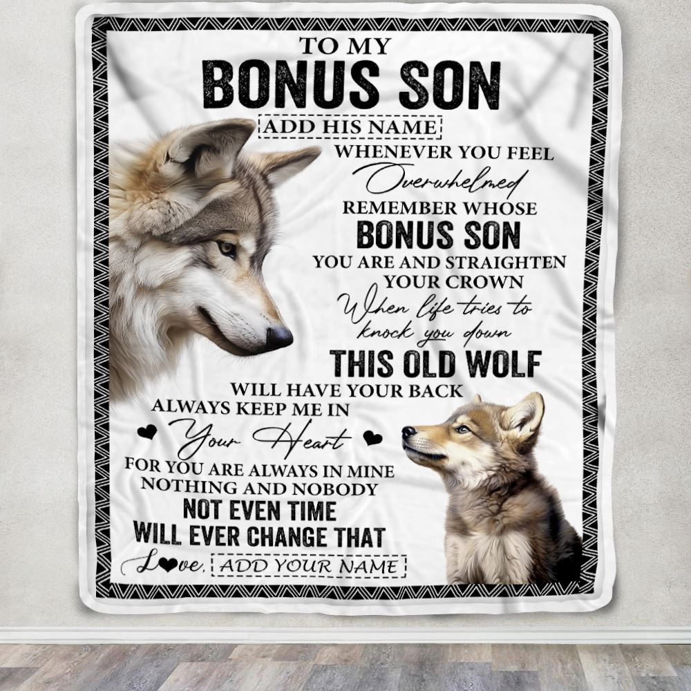 Personalized To My Bonus Son Gifts Blanket From Stepmom Stepdad Whenever Wolf Unique Birthday Gifts For Stepson Graduation Christmas Custom Fleece Blanket | siriusteestore