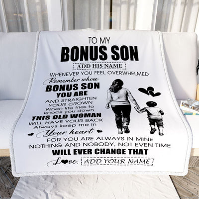 Personalized To My Bonus Son Gifts Blanket From Stepmom Stepdad Whenever Woman Unique Birthday Gifts For Stepson Graduation Christmas Custom Fleece Blanket | siriusteestore