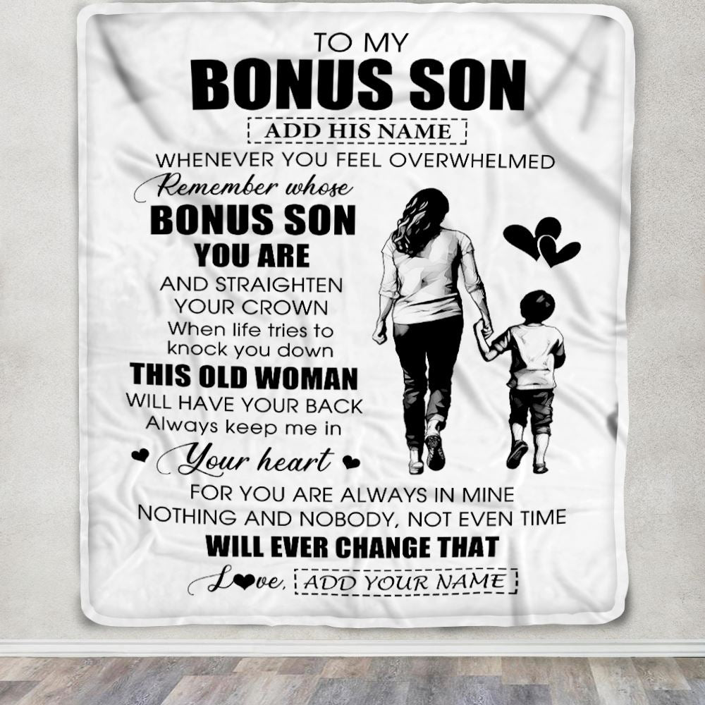 Personalized To My Bonus Son Gifts Blanket From Stepmom Stepdad Whenever Woman Unique Birthday Gifts For Stepson Graduation Christmas Custom Fleece Blanket | siriusteestore