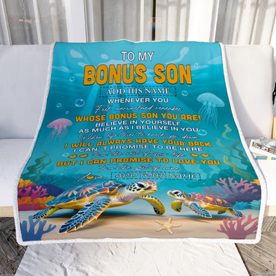 Personalized To My Bonus Son Gifts Blanket From Stepmom Stepdad Whenever You Feel Turtle Stepson Birthday Gifts Graduation Christmas Customized Fleece Blanket | siriusteestore