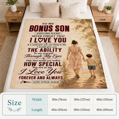 Personalized To My Bonus Son Gifts Blanket From Stepmom Stepson Holding Hands Letter Birthday Gift Graduation Christmas Customized Bed Fleece Throw Blanket | siriusteestore