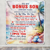 Personalized To My Bonus Son Gifts Blanket From Stepmom Wherever Your Journey In Life Beach Stepson Birthday Gifts Graduation Customized Fleece Throw Blanket | siriusteestore