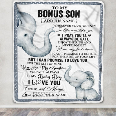 Personalized To My Bonus Son Gifts Blanket From Stepmom Wherever Your Journey In Life Elephant Stepson Birthday Gifts Graduation Customized Fleece Blanket | siriusteestore